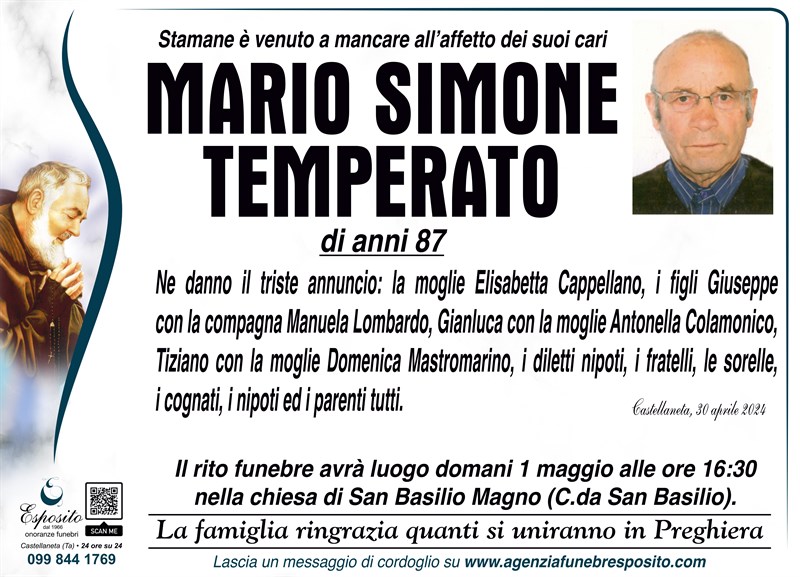 Ringraziamento di Mario Simone Temperato