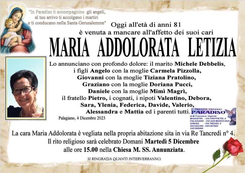 Trigesimo di Maria Addolorata Letizia