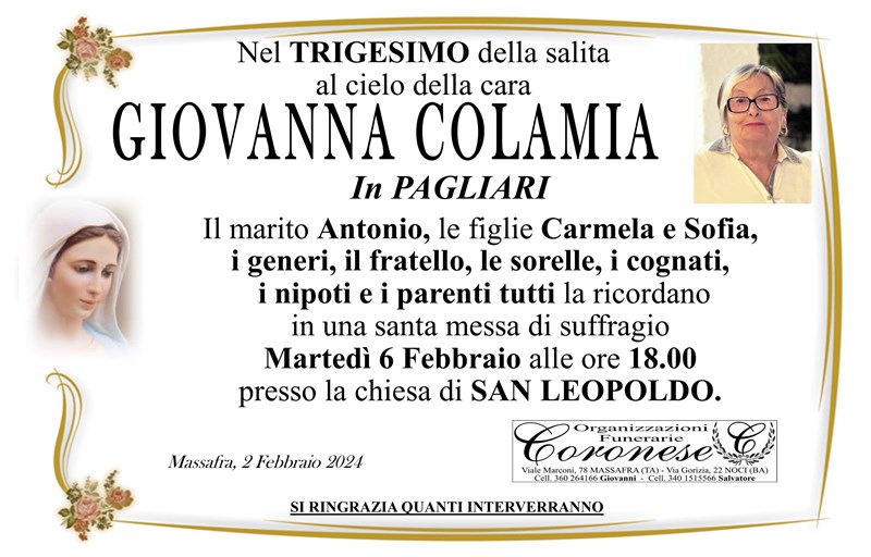 Trigesimo di Giovanna Colamia