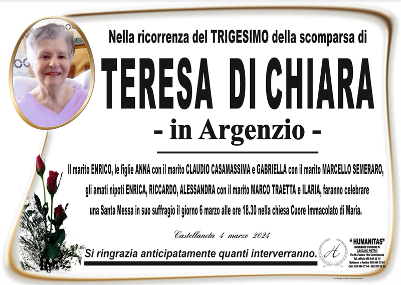 Trigesimo di Teresa Di Chiara