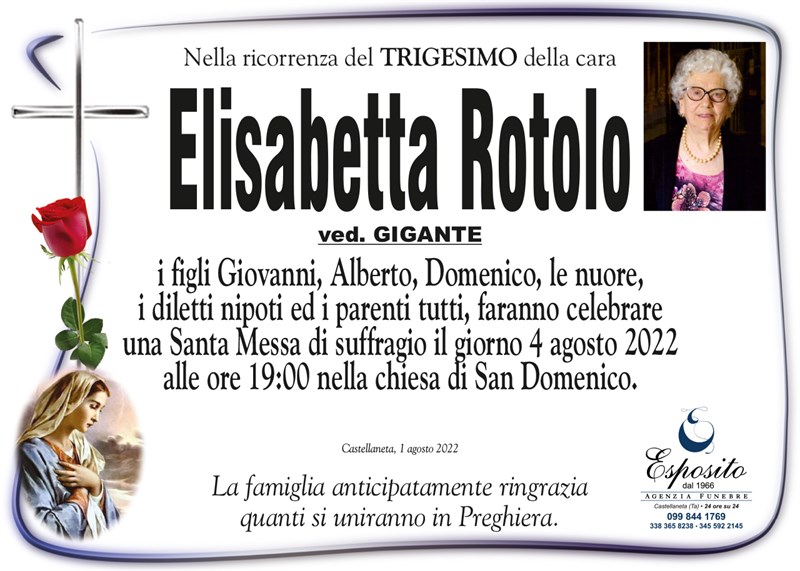 Trigesimo di Elisabetta Rotolo