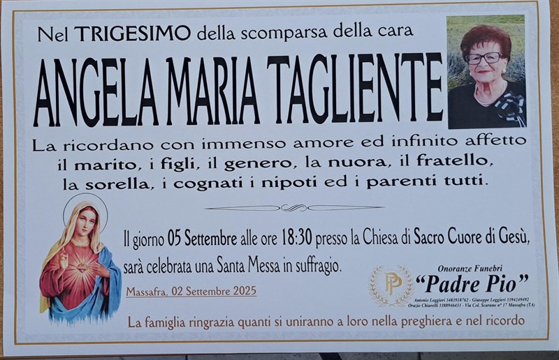 Trigesimo di Angela Maria Tagliente