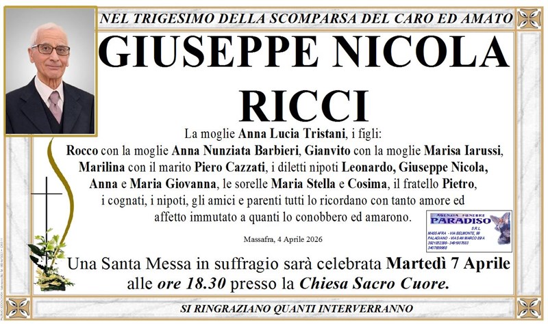 Trigesimo di GIUSEPPE  NICOLA RICCI