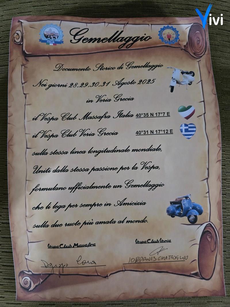 Gemellaggio storico tra Massafra e Veria in Vespa