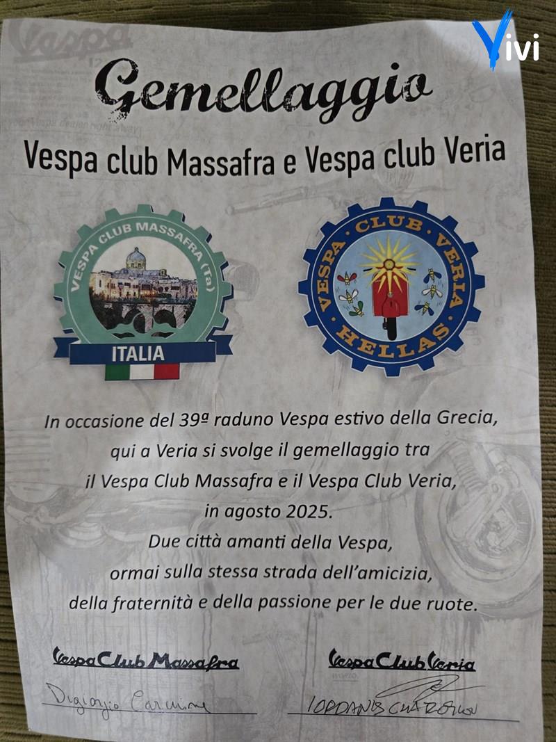 Gemellaggio storico tra Massafra e Veria in Vespa