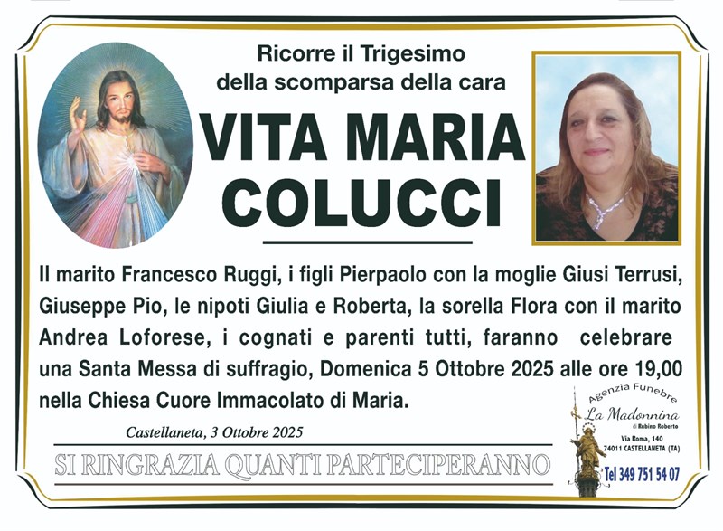 Trigesimo di Vita Maria Colucci