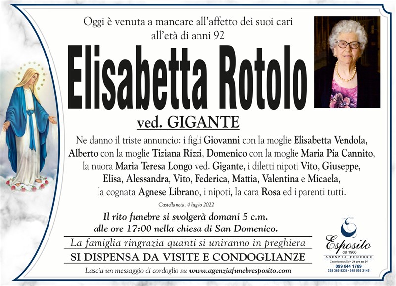 Trigesimo di Elisabetta Rotolo