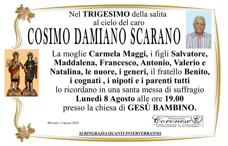 Trigesimo di Cosimo Damiano Scarano