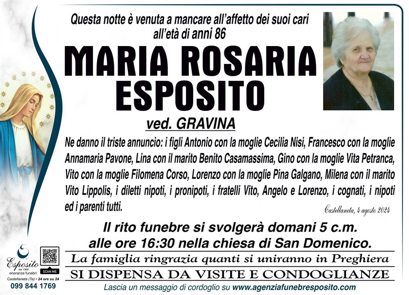 Trigesimo di Maria Rosaria Esposito