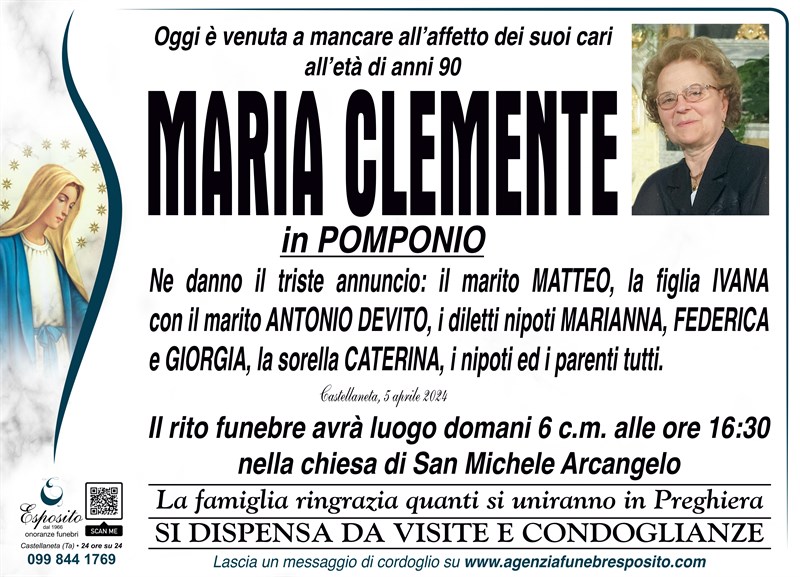 Trigesimo di Maria Clemente