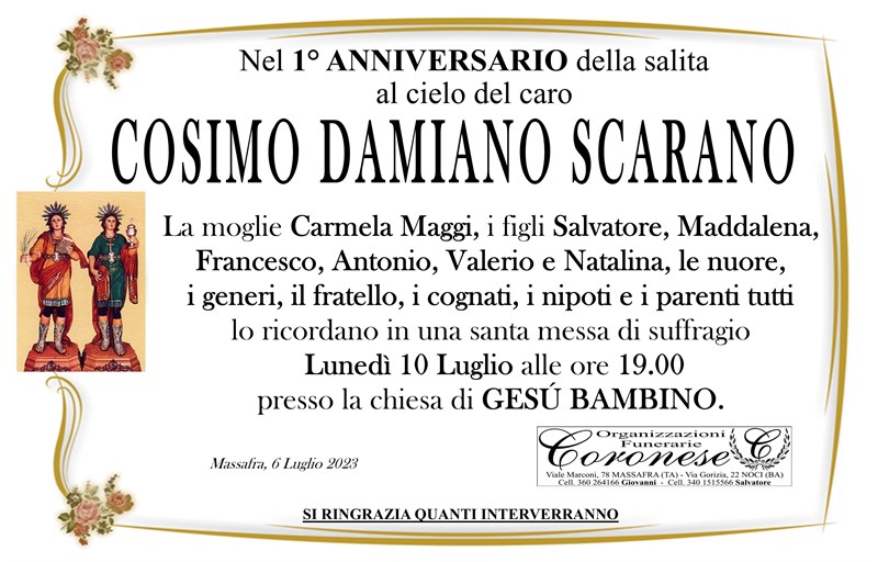 Anniversario di Cosimo Damiano Scarano