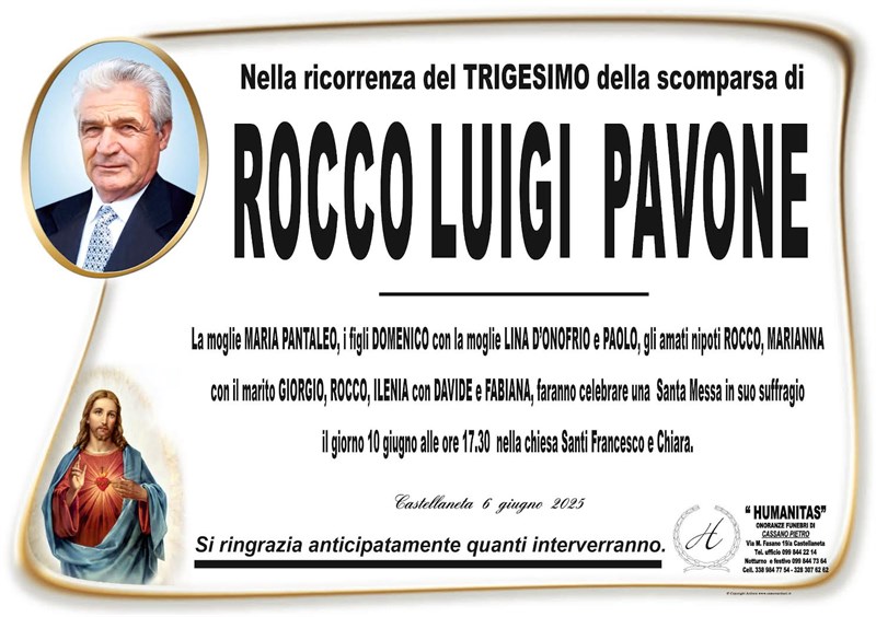 Trigesimo di Rocco Luigi Pavone