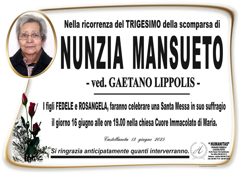 Trigesimo di Nunzia  Mansueto