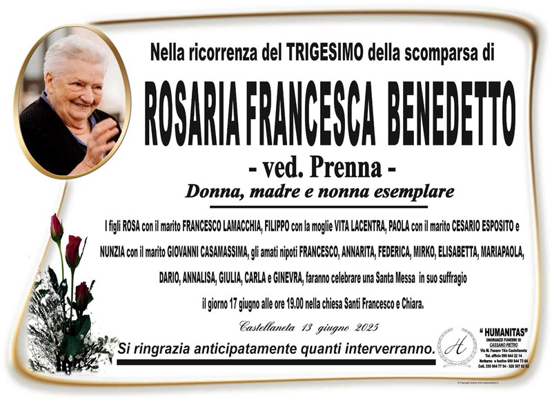 Trigesimo di Rosaria Francesca Benedetto