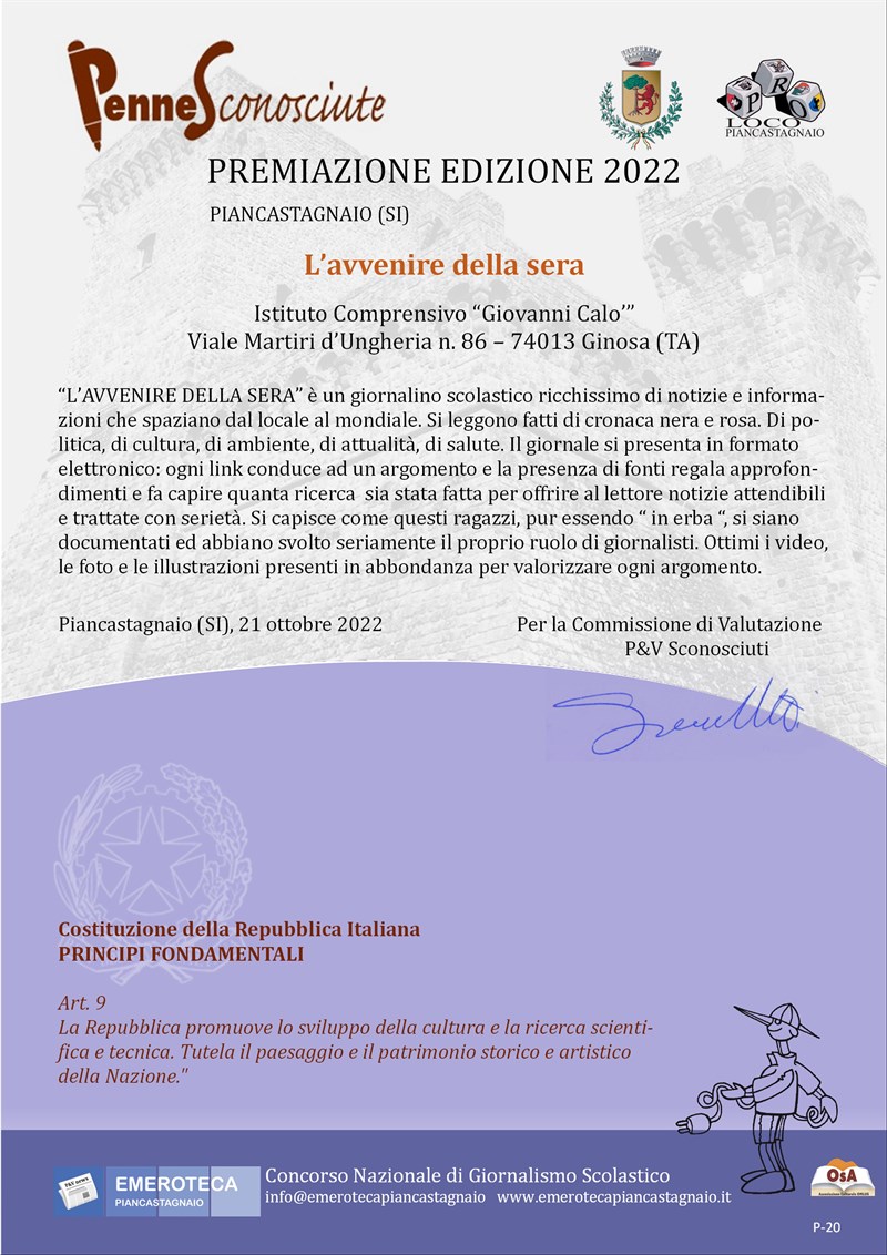 L'Avvenire della Sera: https://sites.google.com/scuolacalo.edu.it/lavveniredellasera/home-page