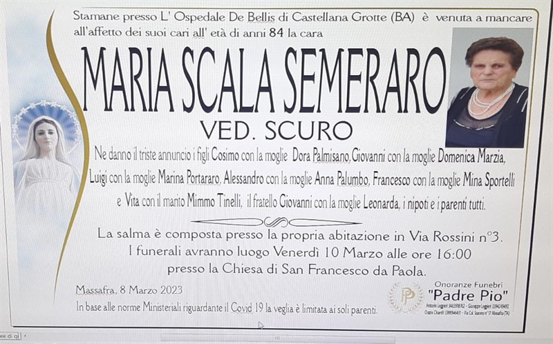 Trigesimo di Maria Scala Semeraro
