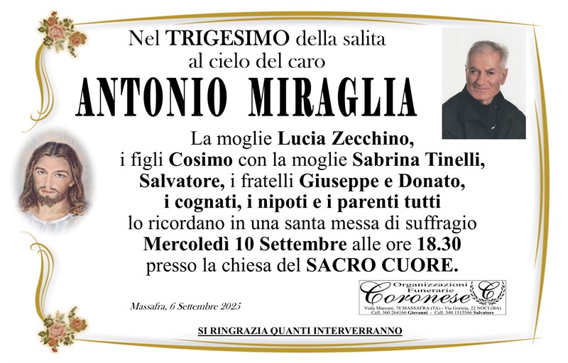 Trigesimo di ANTONIO MIRAGLIA