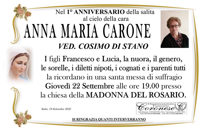 Anniversario di Anna Maria Carone