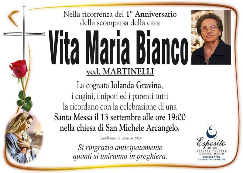 Anniversario di Vita Maria Bianco