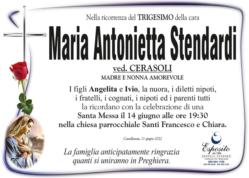 Trigesimo di Maria Antonietta Stendardi