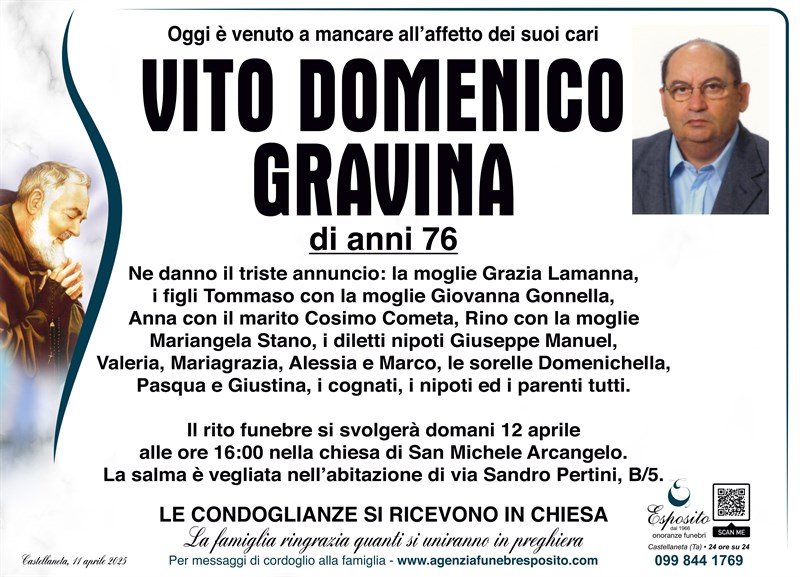 Trigesimo di Vito Domenico Gravina
