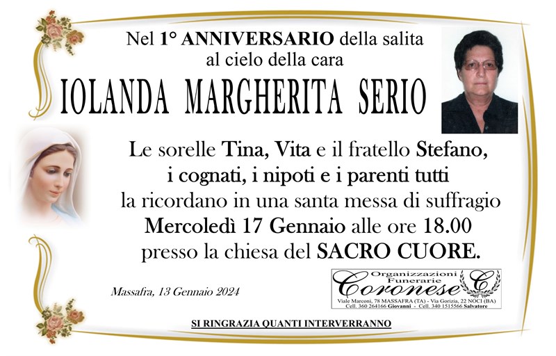 Anniversario di Iolanda Margherita Serio