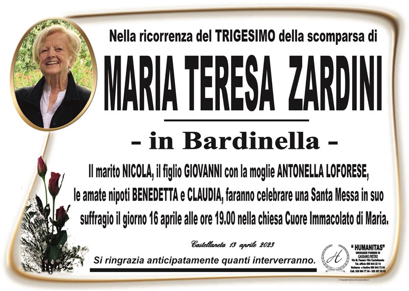 Trigesimo di Maria Teresa Zardini