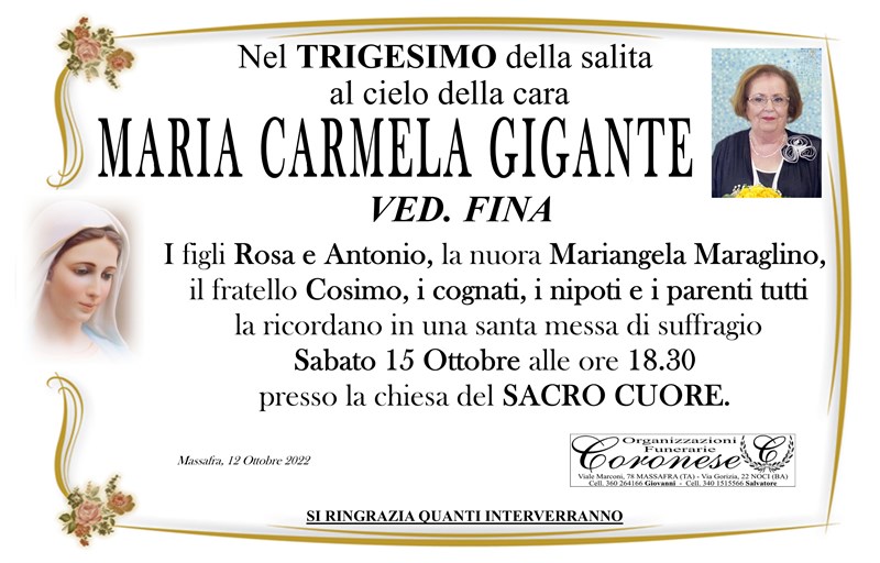 Trigesimo di Maria Carmela Gigante