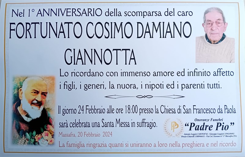 Anniversario di Fortunato Cosimo Damiano Giannotta