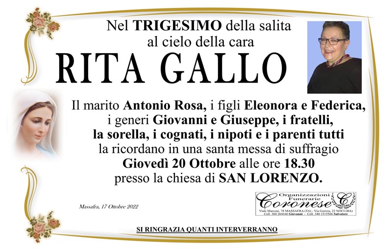 Trigesimo di Rita Gallo