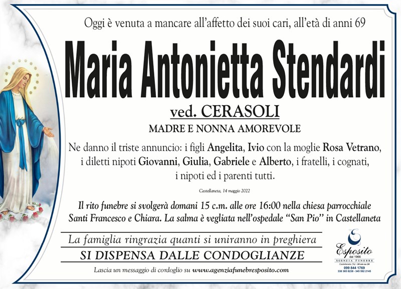 Trigesimo di Maria Antonietta Stendardi