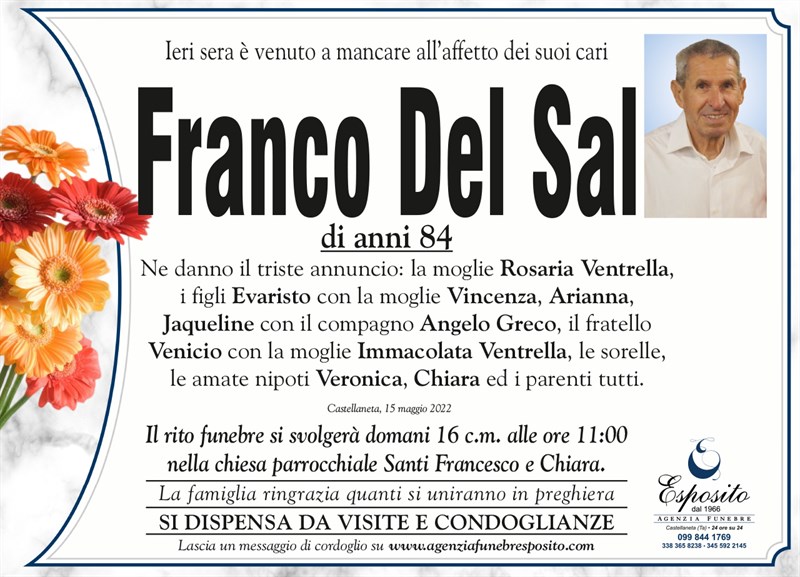 Ringraziamento di Franco Del Sal