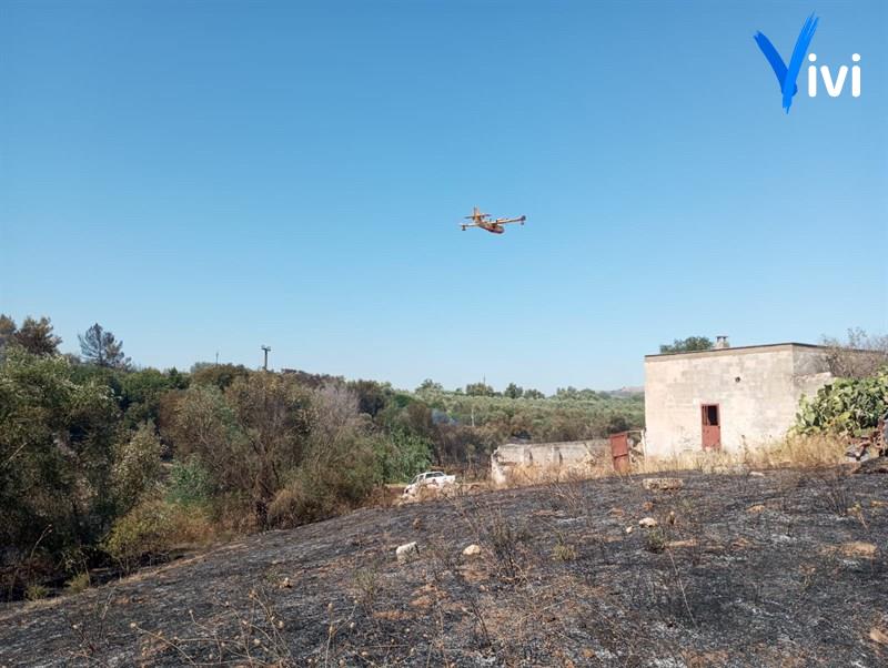 Fiamme in contrada Gaudella: canadair in azione