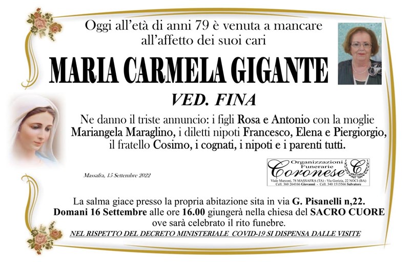 Trigesimo di Maria Carmela Gigante