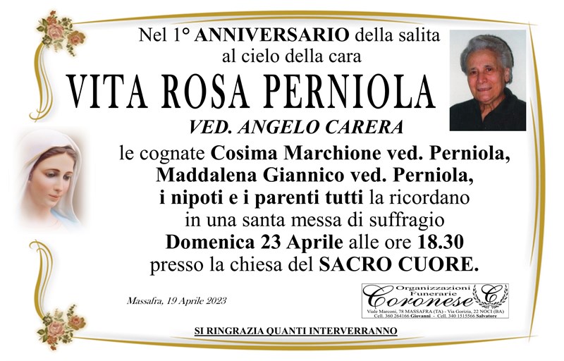 Anniversario di Vita Rosa Perniola