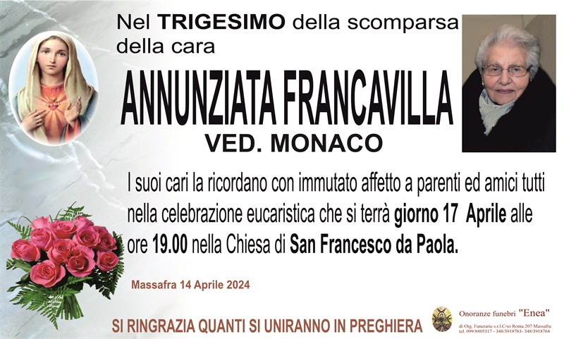 Trigesimo di ANNUNZIATA FRANCAVILLA