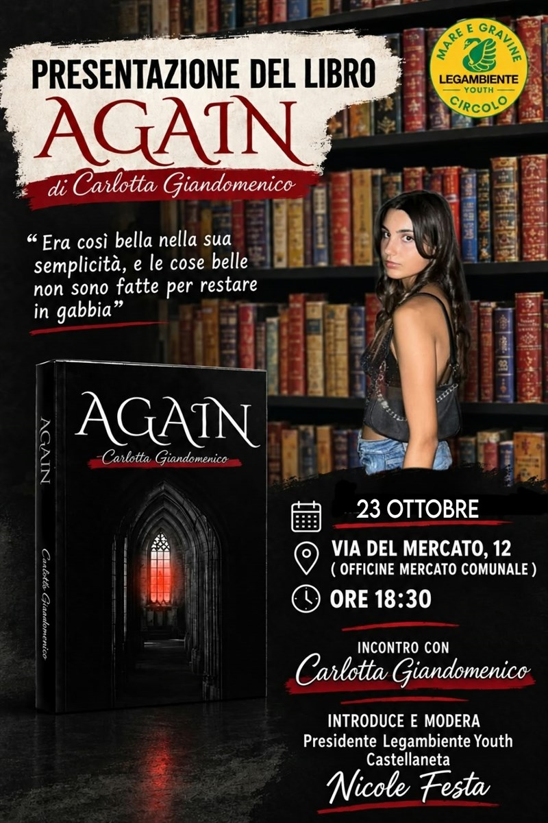 La locandina di presentazione del romanzo Again