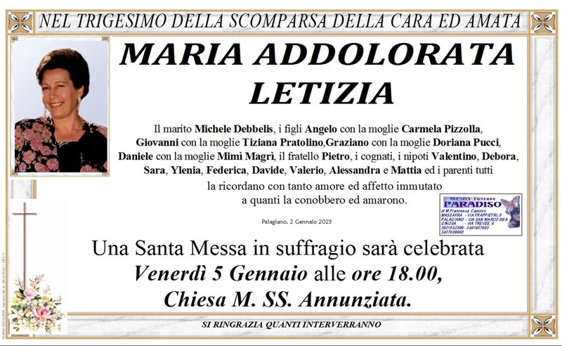 Trigesimo di Maria Addolorata Letizia