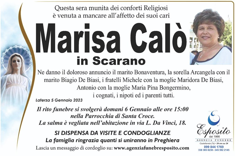 Trigesimo di Marisa Calò