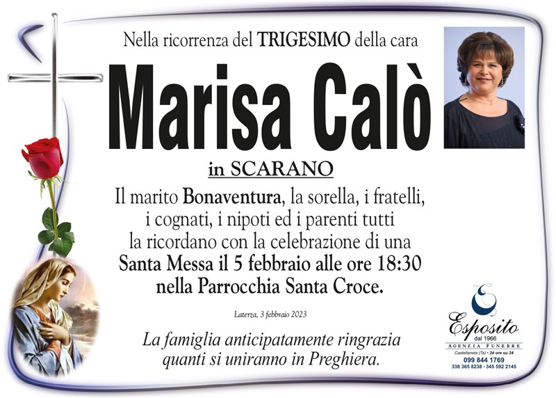 Trigesimo di Marisa Calò