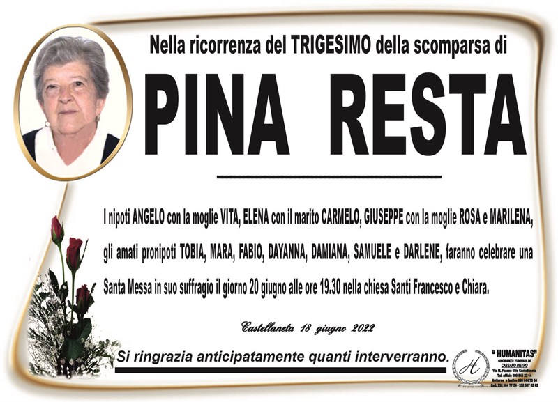 Trigesimo di Pina Resta