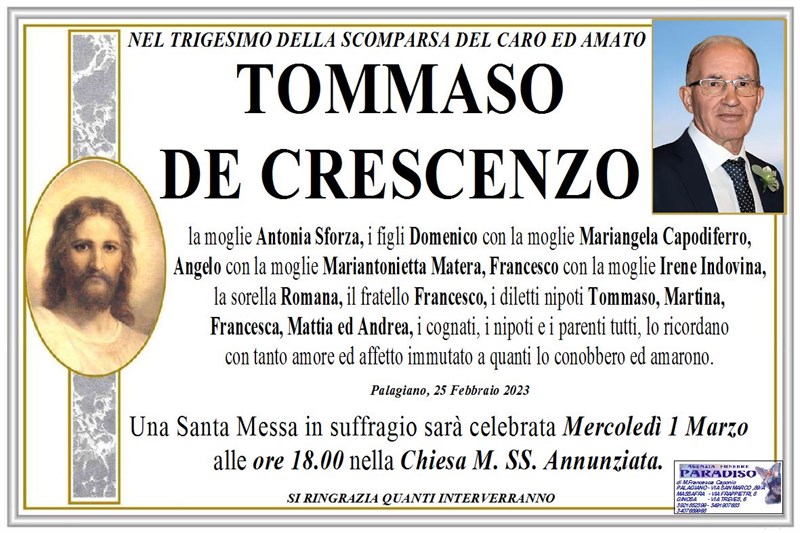 Trigesimo di TOMMASO DE CRESCENZO