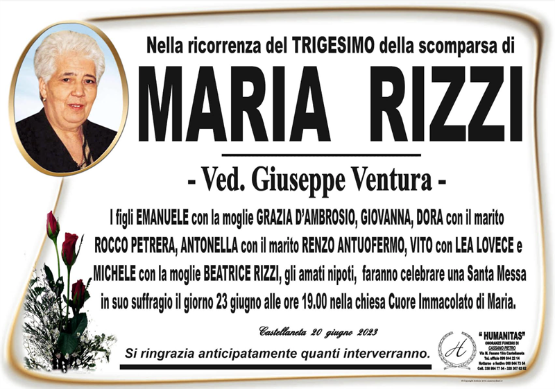 Trigesimo di Maria  Rizzi