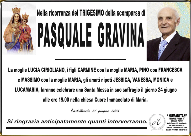 Trigesimo di Pasquale Gravina