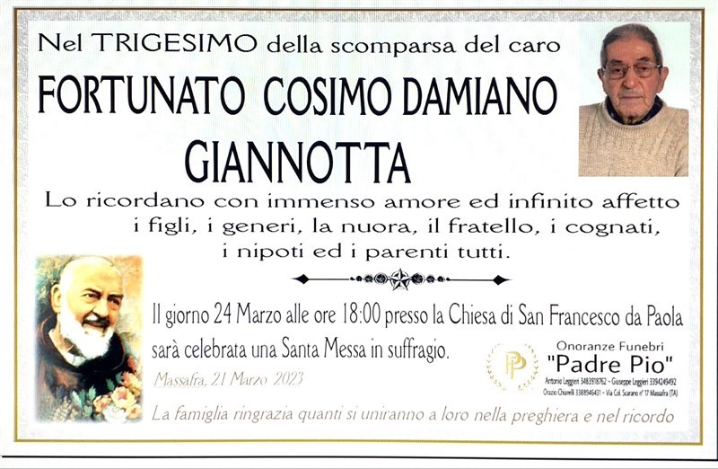 Trigesimo di Fortunato Cosimo Damiano Giannotta