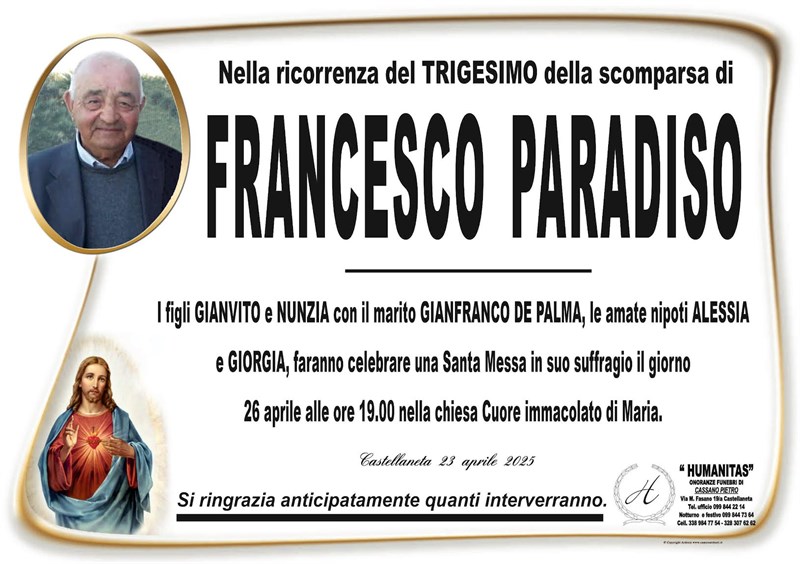 Trigesimo di Francesco  Paradiso