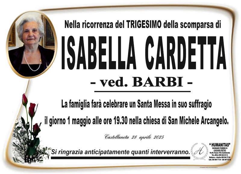 Trigesimo di Isabella Cardetta