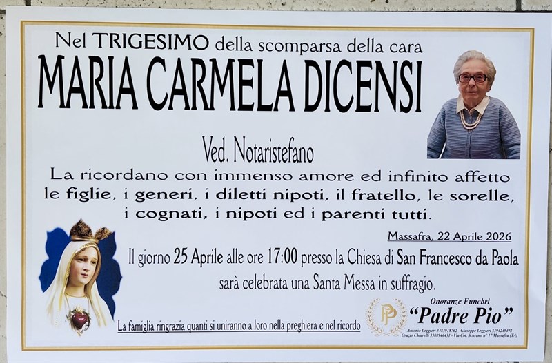 Trigesimo di Maria Carmela Dicensi