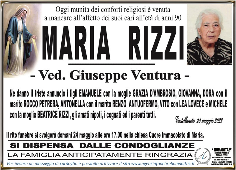 Trigesimo di Maria  Rizzi