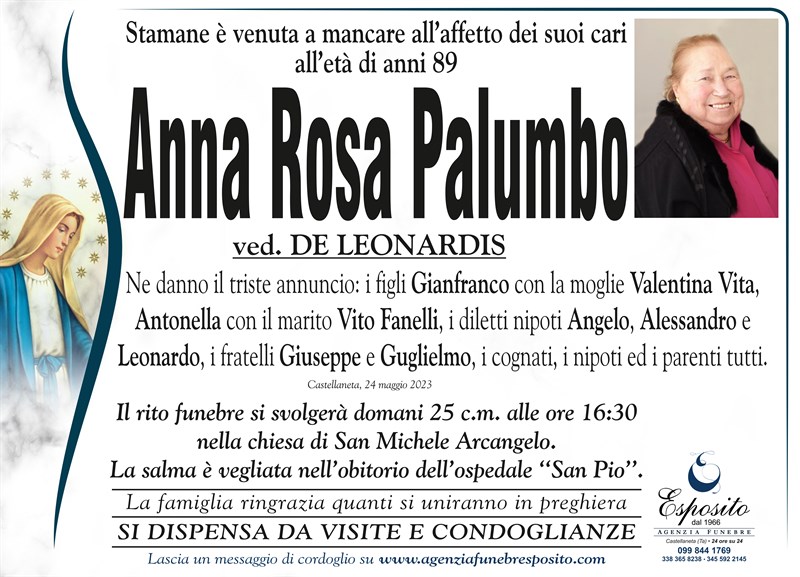 Messa di suffragio di Anna Rosa Palumbo